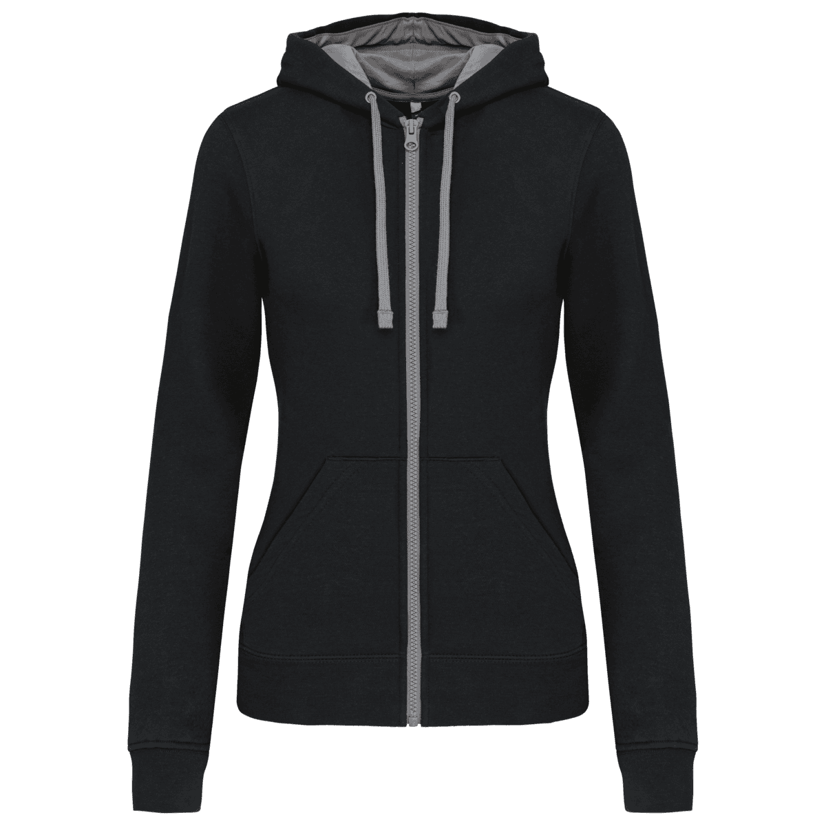 Damessweater met rits en capuchon in contrasterende kleur
