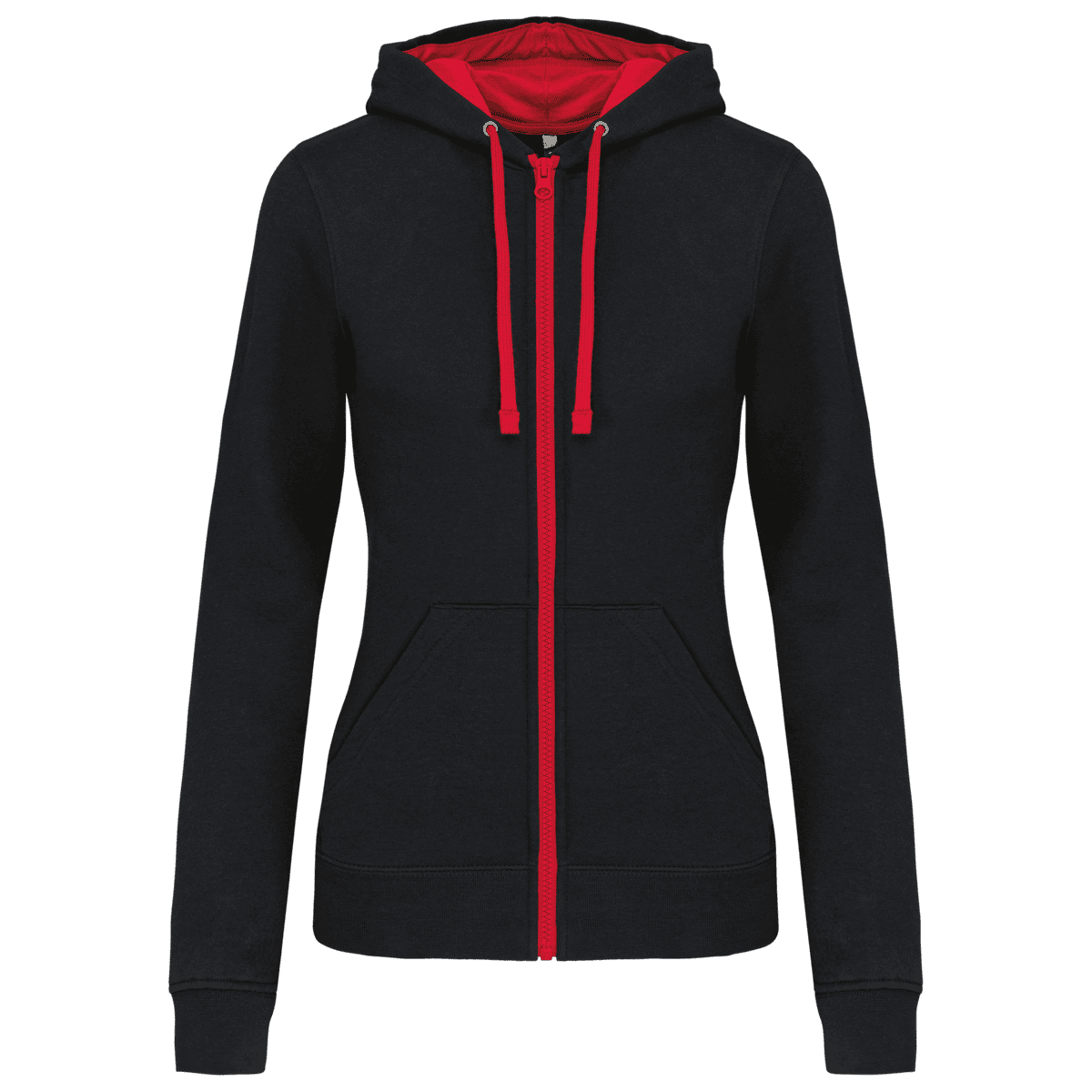 Damessweater met rits en capuchon in contrasterende kleur