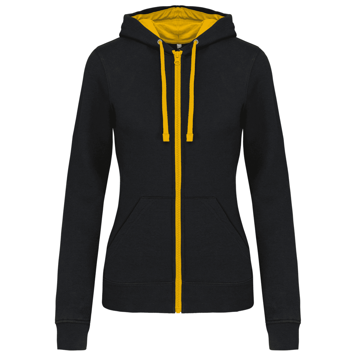 Damessweater met rits en capuchon in contrasterende kleur