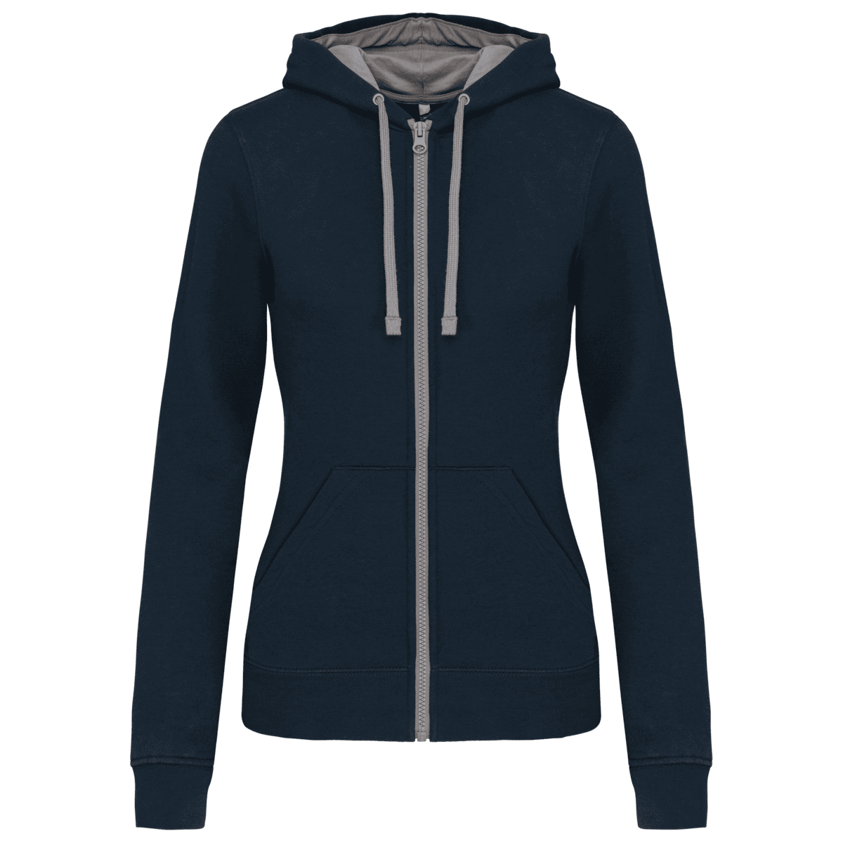 Damessweater met rits en capuchon in contrasterende kleur