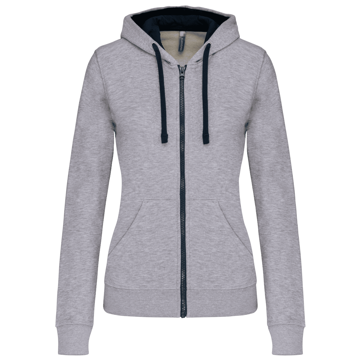 Damessweater met rits en capuchon in contrasterende kleur