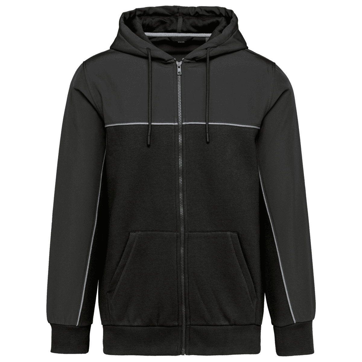Tweekleurig ecologisch fleecevest met capuchon